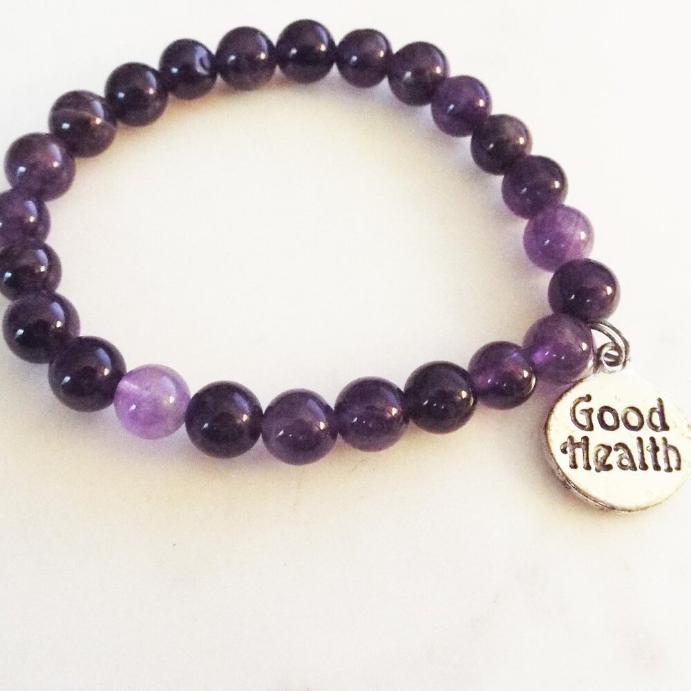 BI-COLOR AMETHYST QUARTZ BEADS ZEN YOGA "GOOD HEALTH" STRETCHY BRACELET G